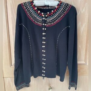 Icelandic Design Vintage Embellished Black Cardigan Sweater